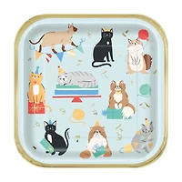 Pawty Animals Cat Square Paper Party Plates, 9 in