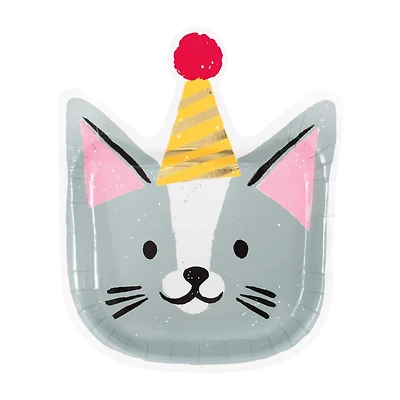 Pawty Animals Cat-Face-Shaped Paper Party Plates, 10 in