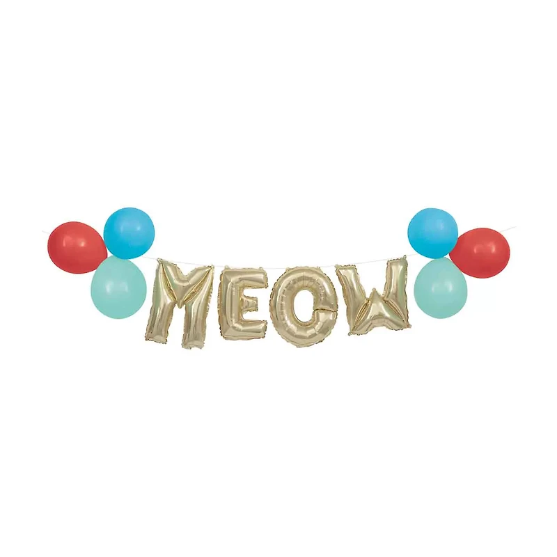 Pawty Animals Gold Foil 'Meow' and Latex Balloon Banner Kit, 10 ft