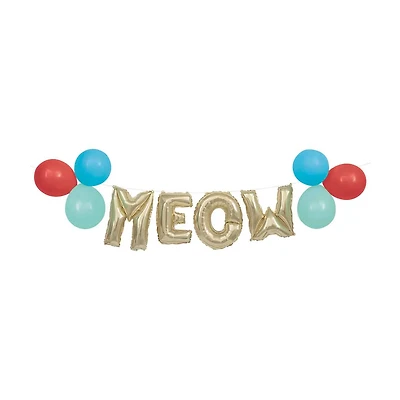Pawty Animals Gold Foil 'Meow' and Latex Balloon Banner Kit, 10 ft