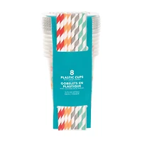 Pawty Animals Paw Print Plastic Party Cups with Lid and Paper Straws, 16 oz. 8 c