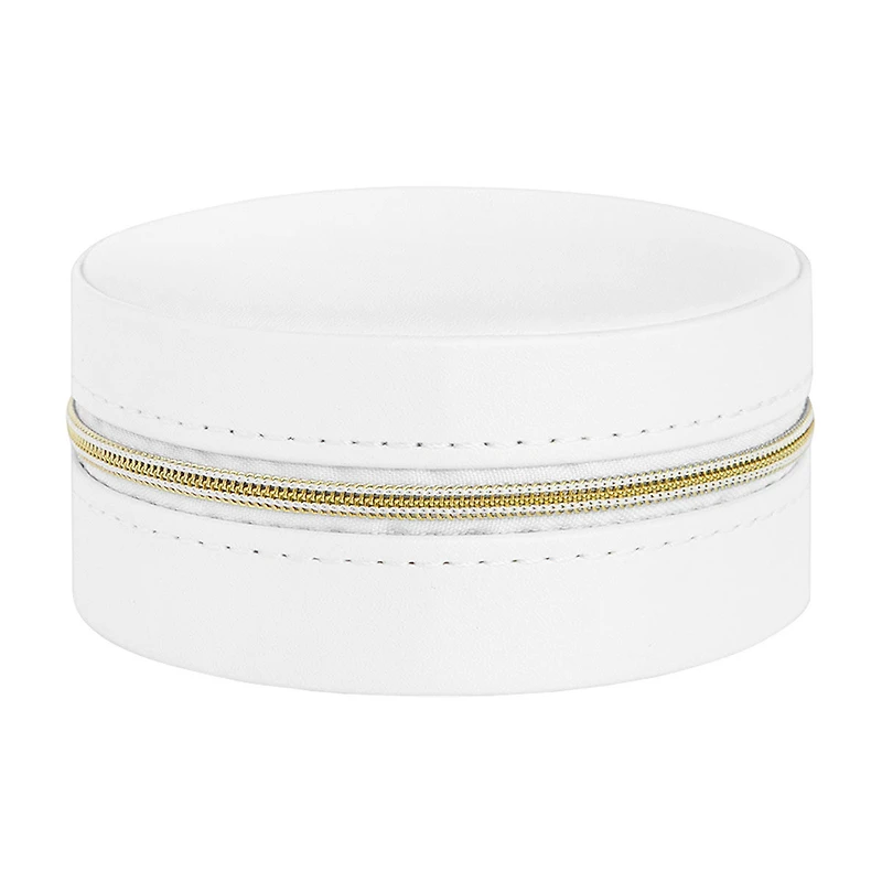 Vegan Leather Jewelry Case with Golden Zipper, Round, Small