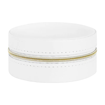 Vegan Leather Jewelry Case with Golden Zipper, Round, Small