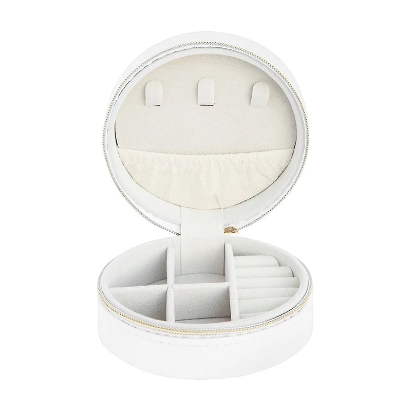 Vegan Leather Jewelry Case with Golden Zipper, Round, Small