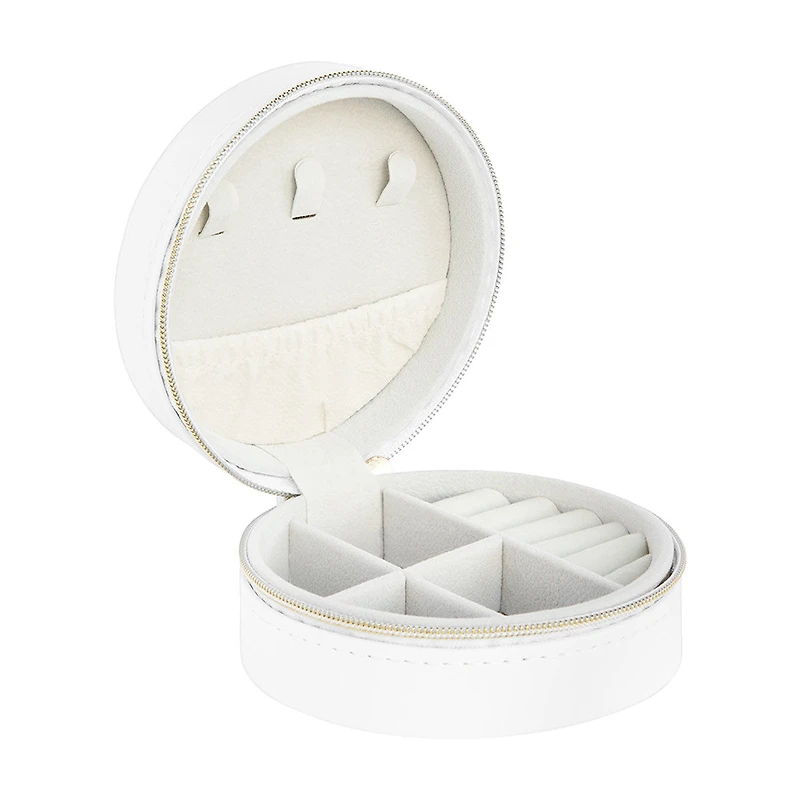 Vegan Leather Jewelry Case with Golden Zipper, Round, Small