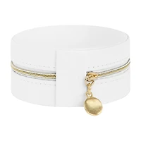 Vegan Leather Jewelry Case with Golden Zipper, Round, Small