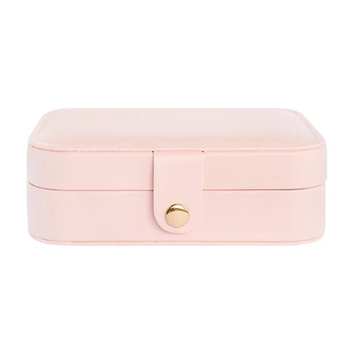 Vegan Leather Jewelry Case with Mirror, Pink, Large