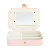 Vegan Leather Jewelry Case with Mirror, Pink, Large