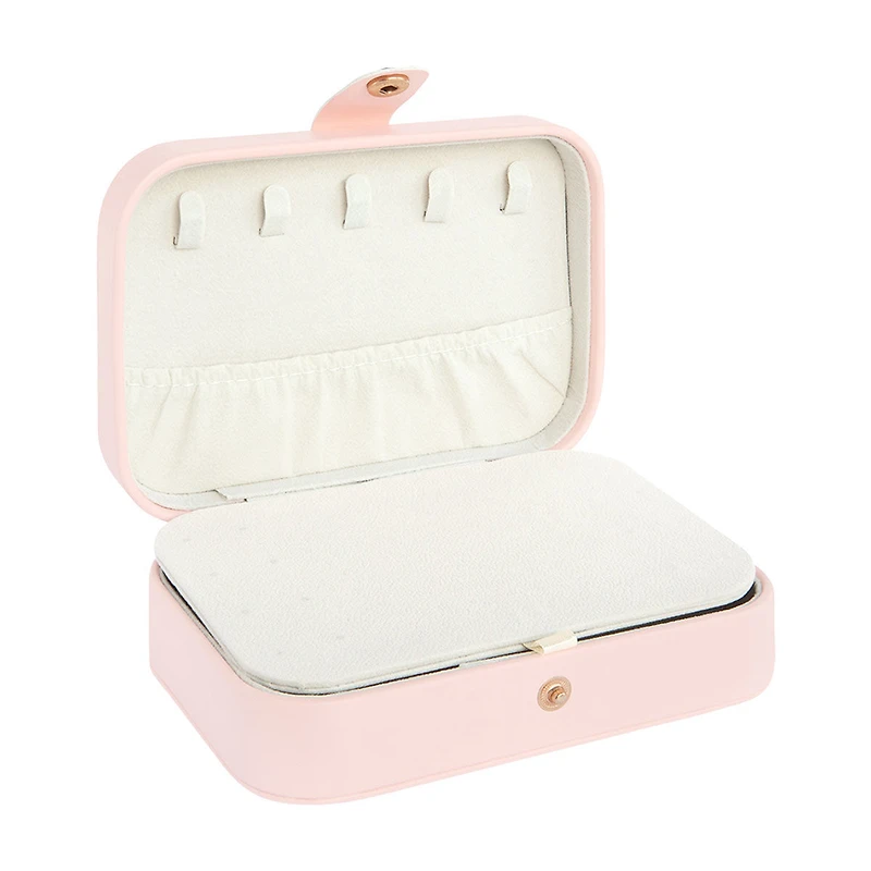 Vegan Leather Jewelry Case with Mirror, Pink, Large