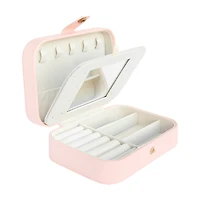 Vegan Leather Jewelry Case with Mirror, Pink, Large