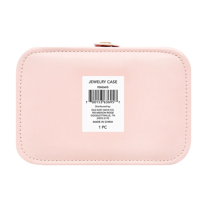 Vegan Leather Jewelry Case with Mirror, Pink, Large