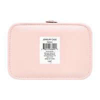 Vegan Leather Jewelry Case with Mirror, Pink, Large