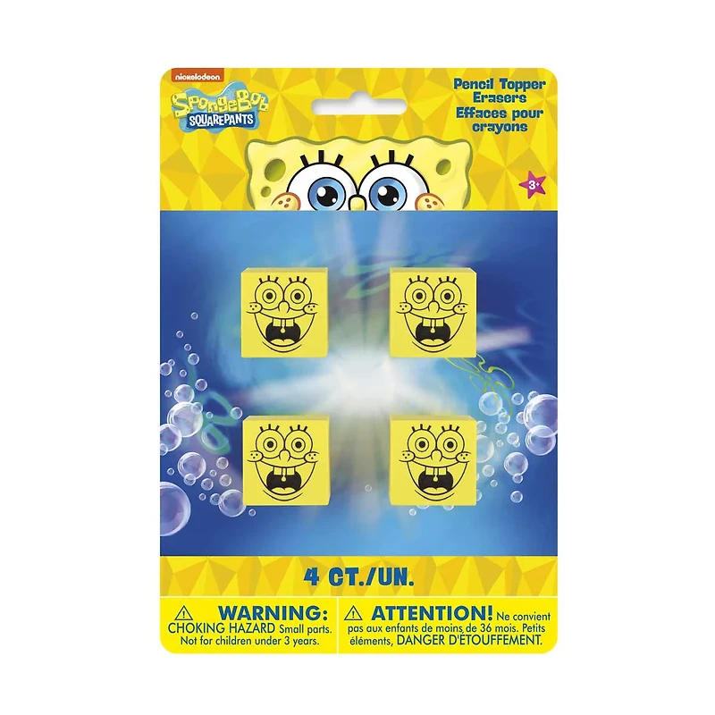 SpongeBob SquarePants Pencil Top Erasers, 4 ct