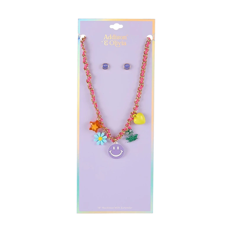 Addison & Olivia Smiley Face Charm Necklace