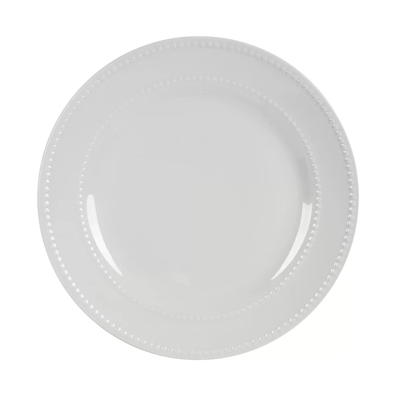 Round Dinner Plate with Beaded Design, White, 11 in