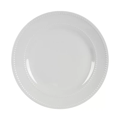 Round Dinner Plate with Beaded Design, White, 11 in