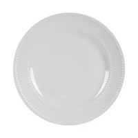 Round Dinner Plate with Beaded Design, White, 11 in