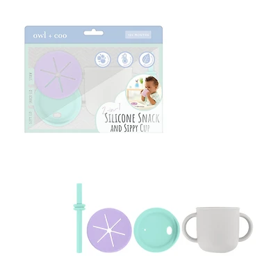 Owl & Coo Silicone Snack and Sippy Cup, 2 ct, Pastel