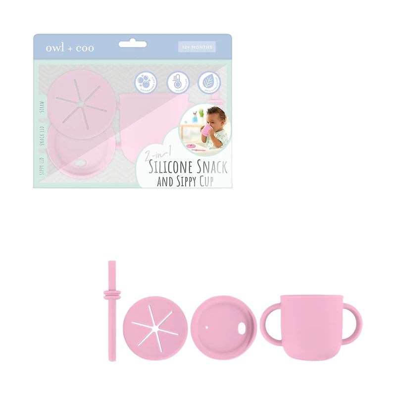 Owl & Coo Silicone Snack and Sippy Cup, 2 ct, Pink