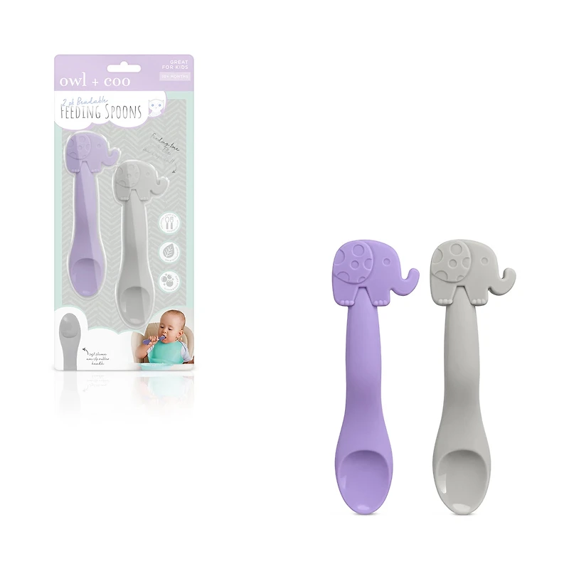 Owl & Coo Feeding Spoons, 2 ct, Elephants