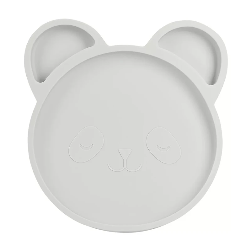 Owl & Coo 3-Section Silicone Panda Dish, Gray