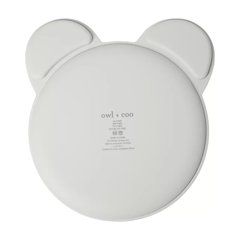 Owl & Coo 3-Section Silicone Panda Dish, Gray