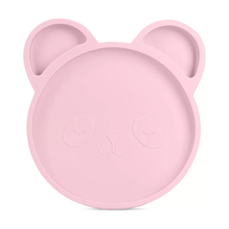 Owl & Coo 3-Section Silicone Grip Dish, Panda, Pink