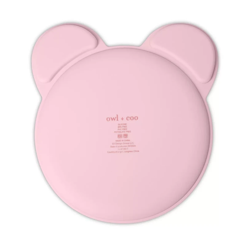Owl & Coo 3-Section Silicone Grip Dish, Panda, Pink