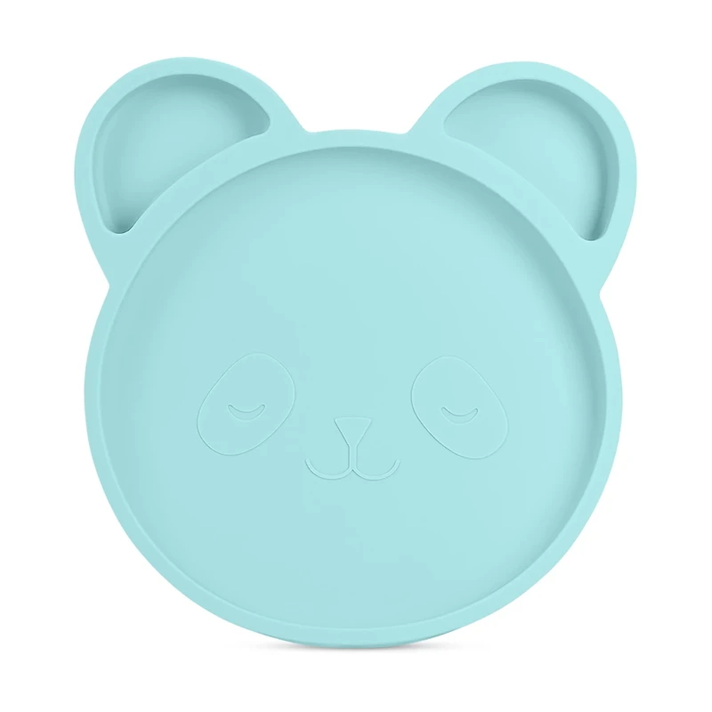 Owl & Coo 3-Section Silicone Grip Dish, Panda, Blue
