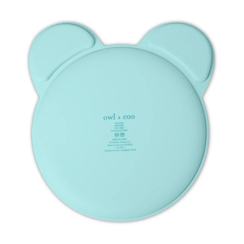 Owl & Coo 3-Section Silicone Grip Dish, Panda, Blue