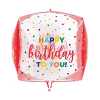 Dots & Stars Happy Birthday Cube-Shaped Foil Balloon, 15 in