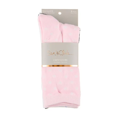 Sam & Olivia Crew Socks, 3 pairs, Pink