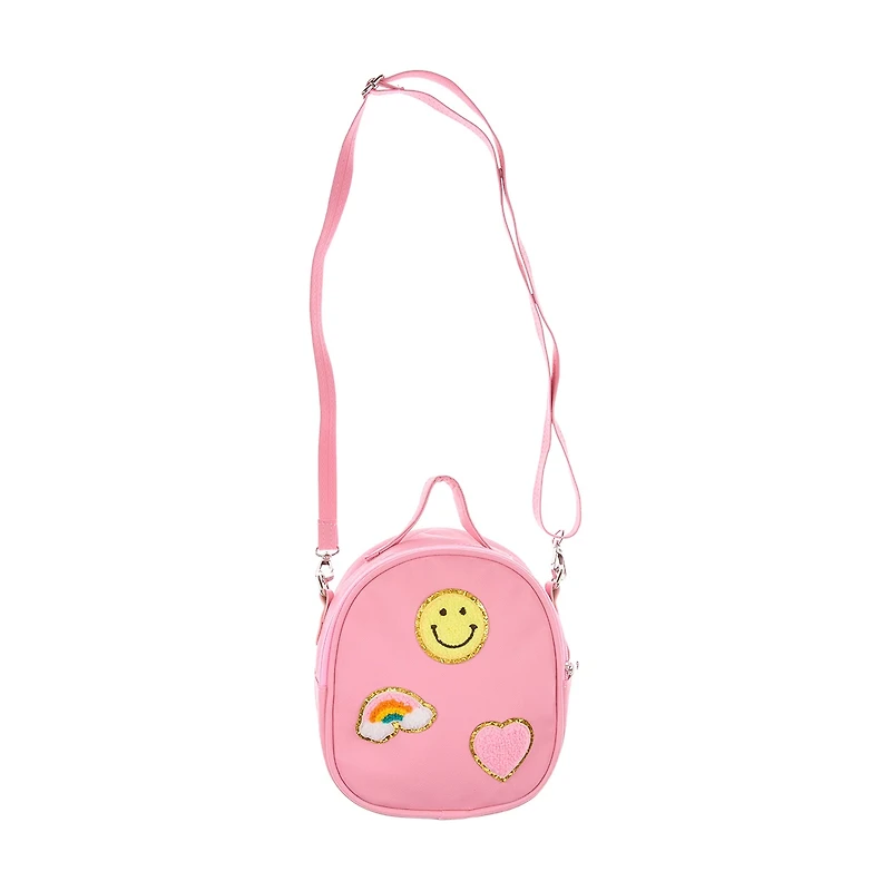 Pink Purse with a Smiley Face, Rainbow and Pink Cloud