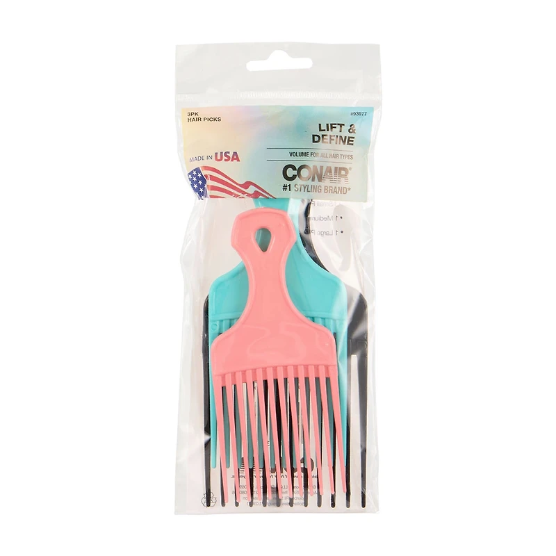 Conair Pick Combs, 3 Pack