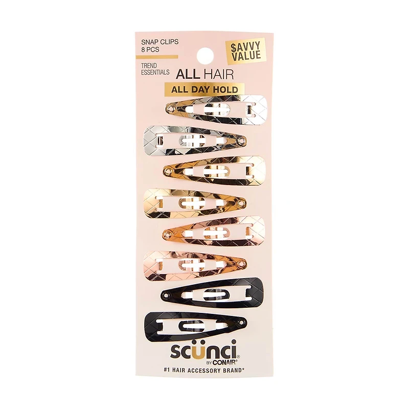 Scunci Quilted Snap Clips, Assorted, 8 ct