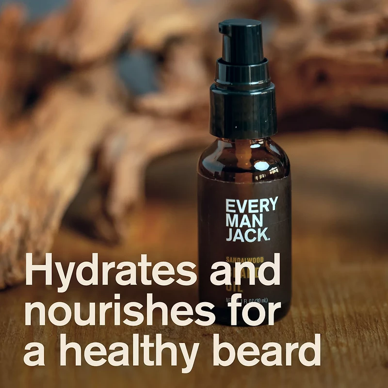 Every Man Jack Mens Beard Oil - Sandalwood Teak Fragrance - Deeply Moisturizes and Softens Your Beard and Adds a Natural Shine - Naturally Derived with Shea Butter and Argan Oil - 1 fl oz