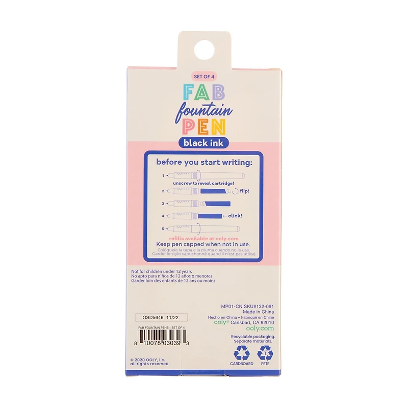 Ooly Fab Black Ink Fountain Pens, Set of 4