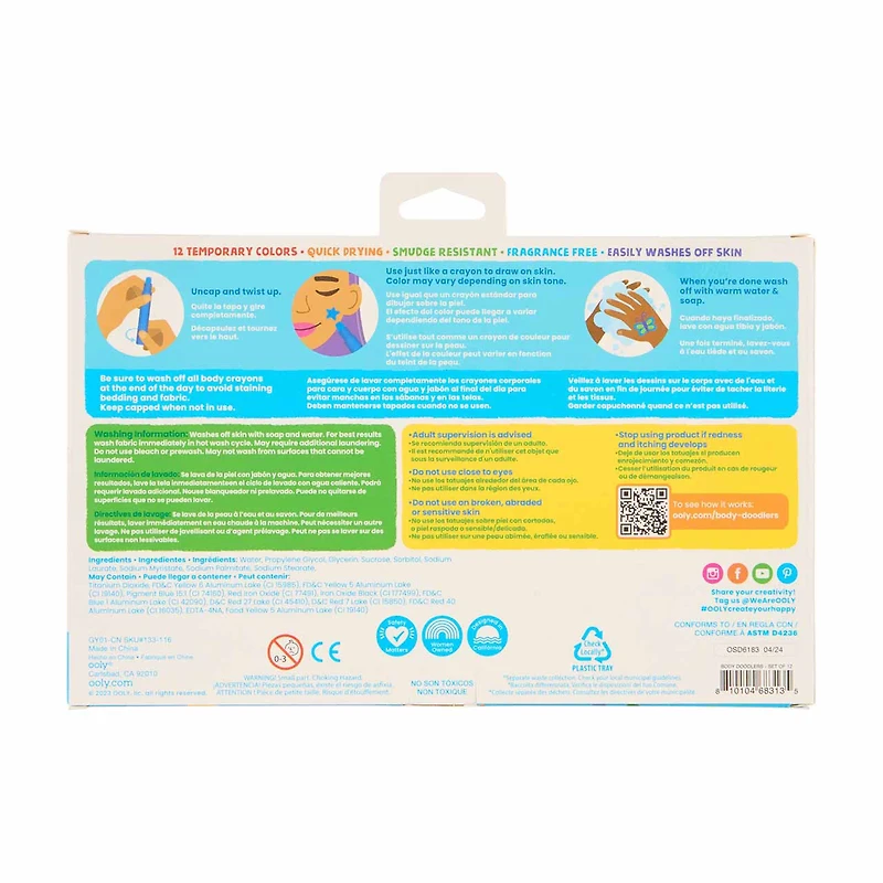 Ooly Body Doodlers Face & Body Crayons, Set of 12