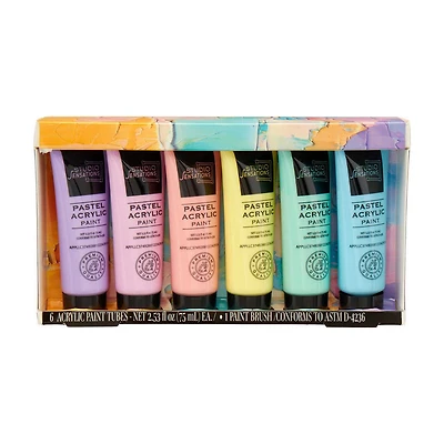 Studio Sensations Pastel Tone Acrylic Paint with Paintbrush, 6 ct