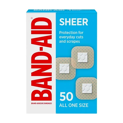 BAND-AID Brand Square Sheer Spots Adhesive Bandages, One Size, 50 ct