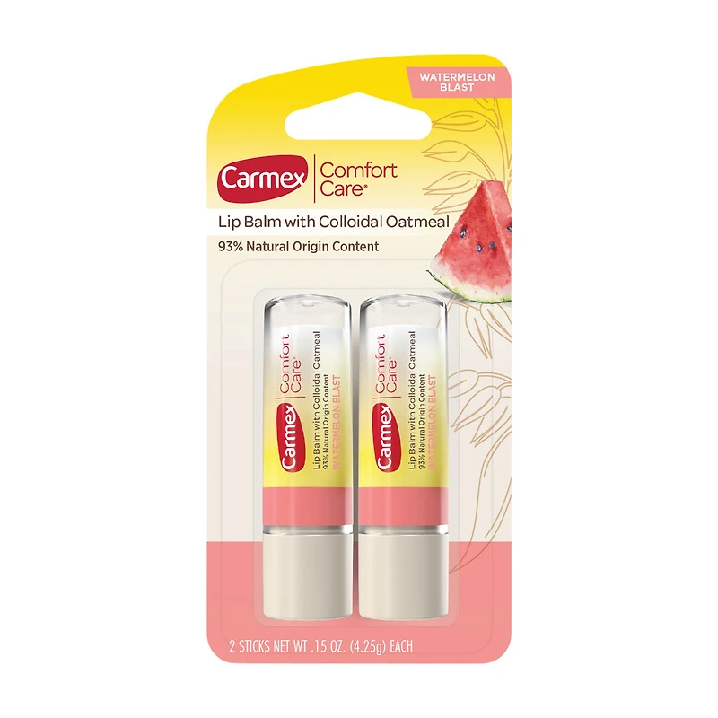 Carmex Comfort Care Colloidal Oatmeal Watermelon Stick Lip Balm, 2pk