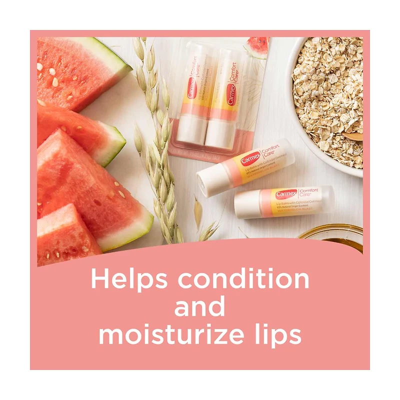 Carmex Comfort Care Colloidal Oatmeal Watermelon Stick Lip Balm, 2pk