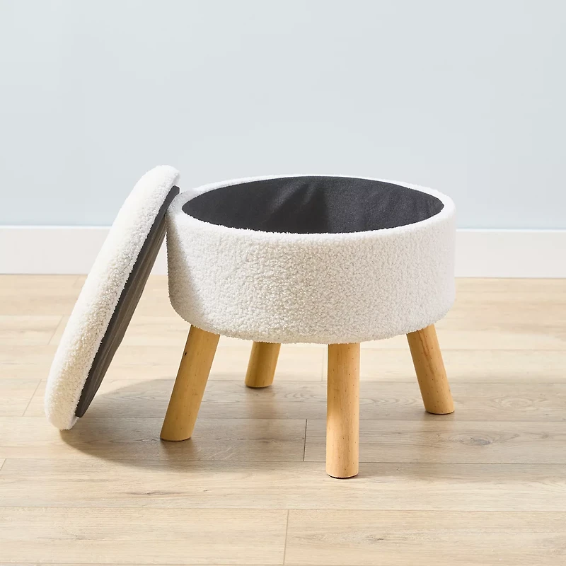 Sherpa Storage Stool with Wooden Legs