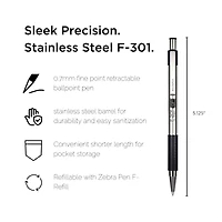 Zebra Pen F-301 Retractable Ballpoint Pen, 0.7mm Medium Point, Black Ink
