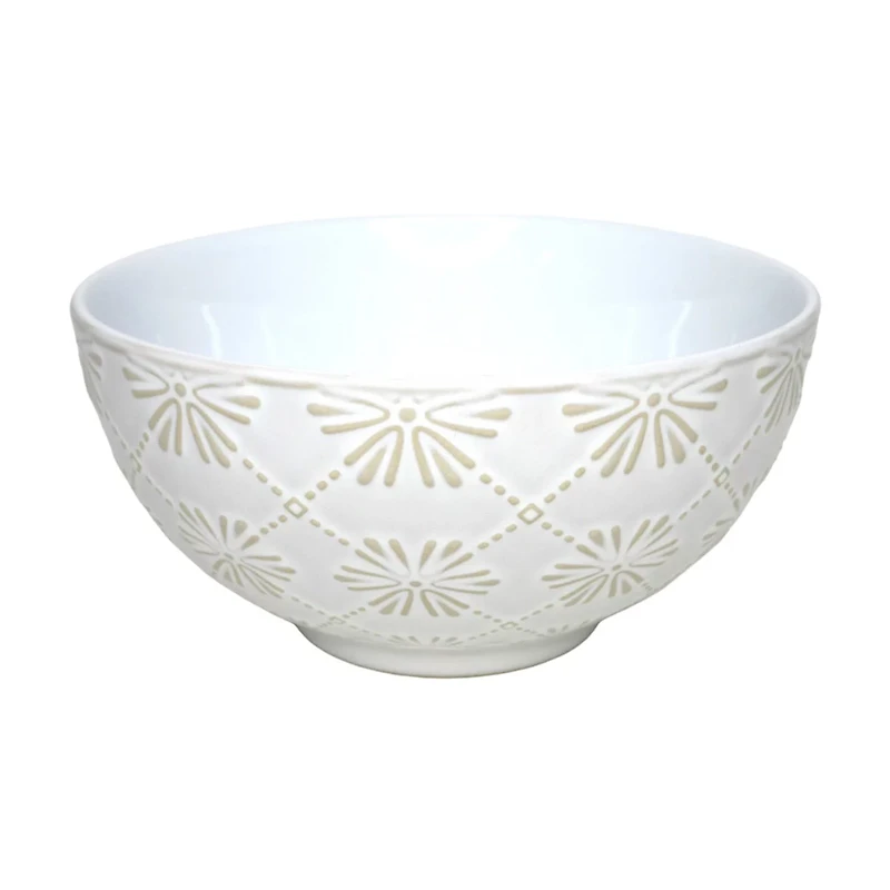Stylish Textured Reactive Glazed Bowl, White, Assorted