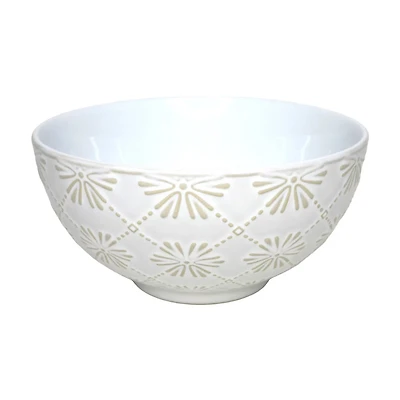 Stylish Textured Reactive Glazed Bowl, White, Assorted