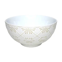 Stylish Textured Reactive Glazed Bowl, White, Assorted