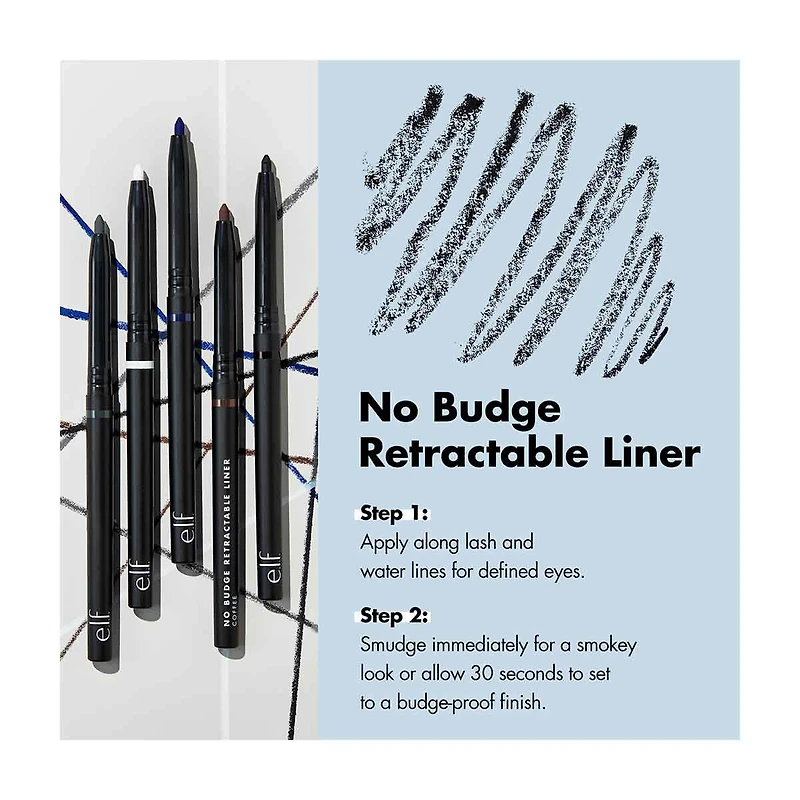 e.l.f. No Budge Retractable Eyeliner, Charcoal, 0.008 oz