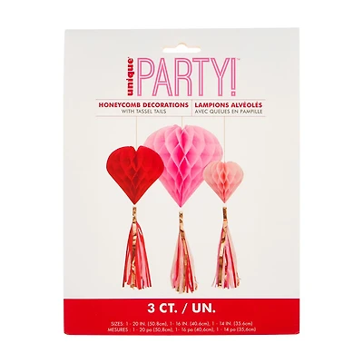 Unique Party! Valentine's Day Honeycomb Decorations, 3 ct