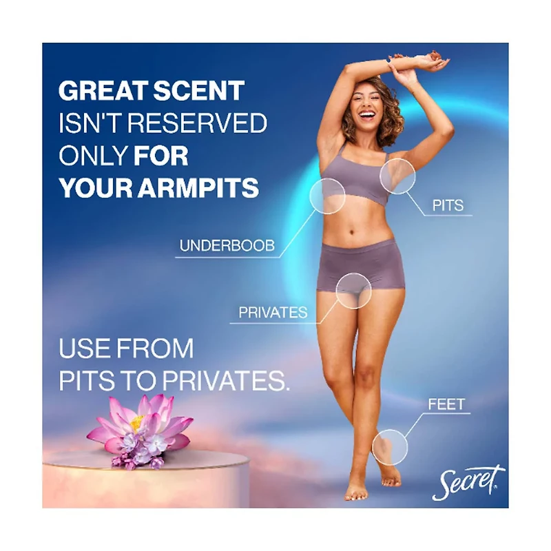 Secret Whole Body Aluminum Free Body Spray Deodorant for Women, Lilac & Waterlil